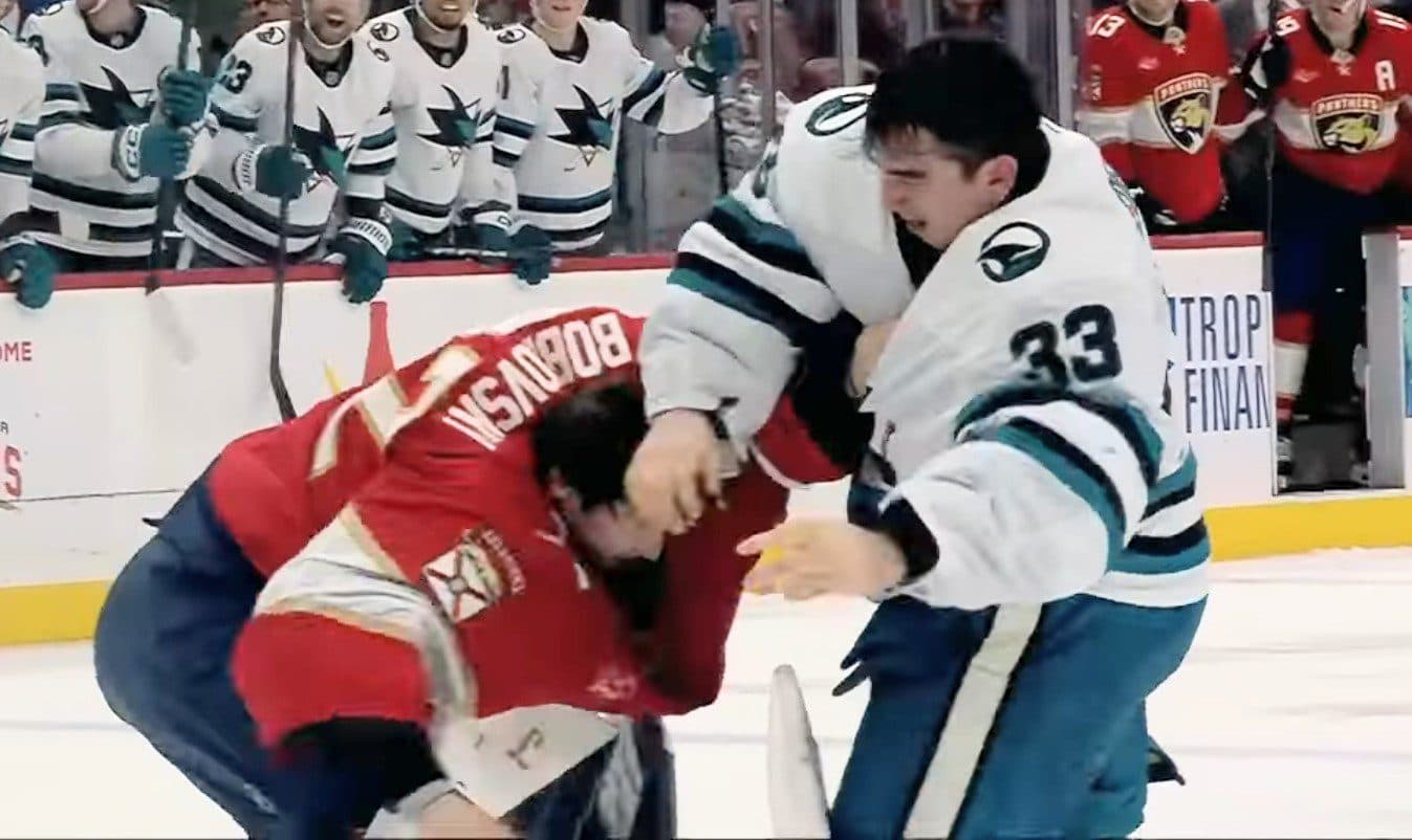 Panthers’ Sergei Bobrovsky drops gloves with Sharks’ Alex Nedeljkovic in rare goalie fight