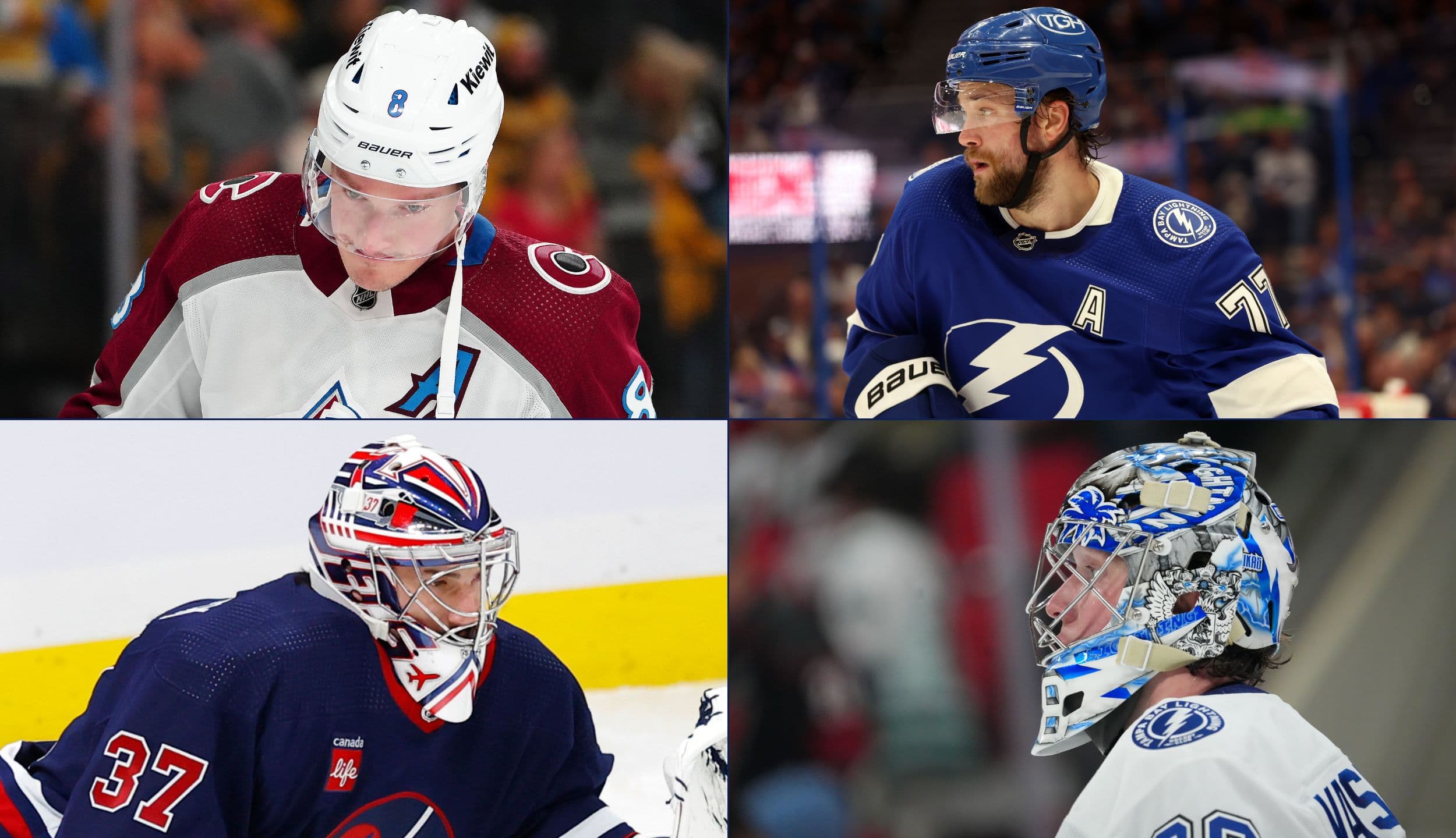 Cale Makar, Victor Hedman, Connor Hellebuyck and Andrei Vasilevskiy (Pictures from Imagn Images)