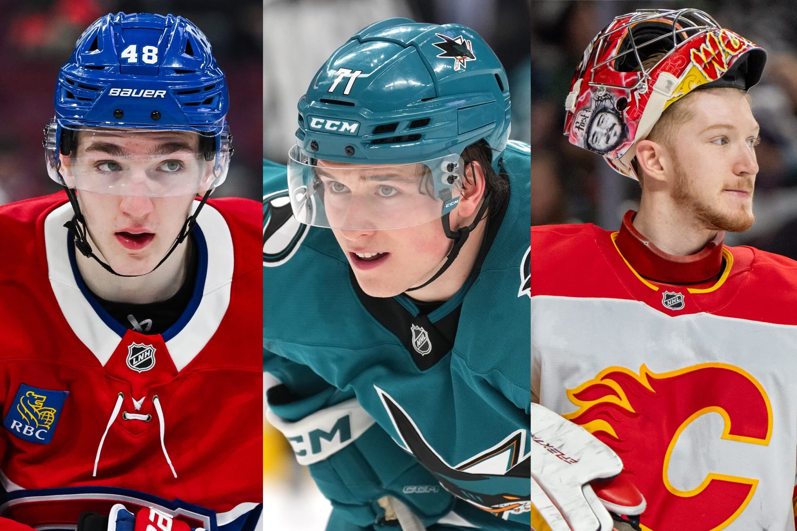 Lane Hutson, Macklin Celebrini and Dustin Wolf (Imagn Images)