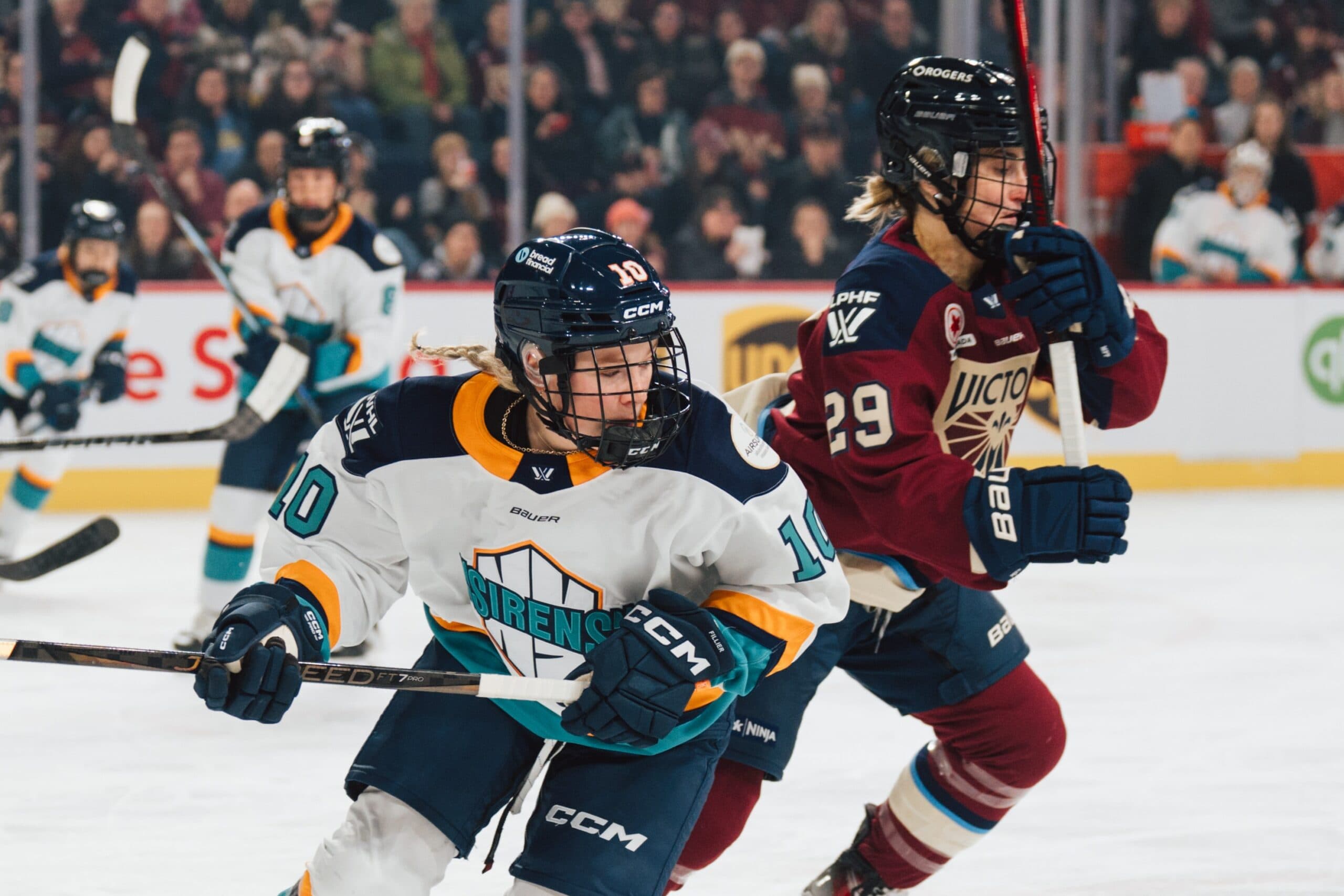 New York Sirens forward Sarah Fillier, Montreal Victoire forward Marie-Philip Poulin