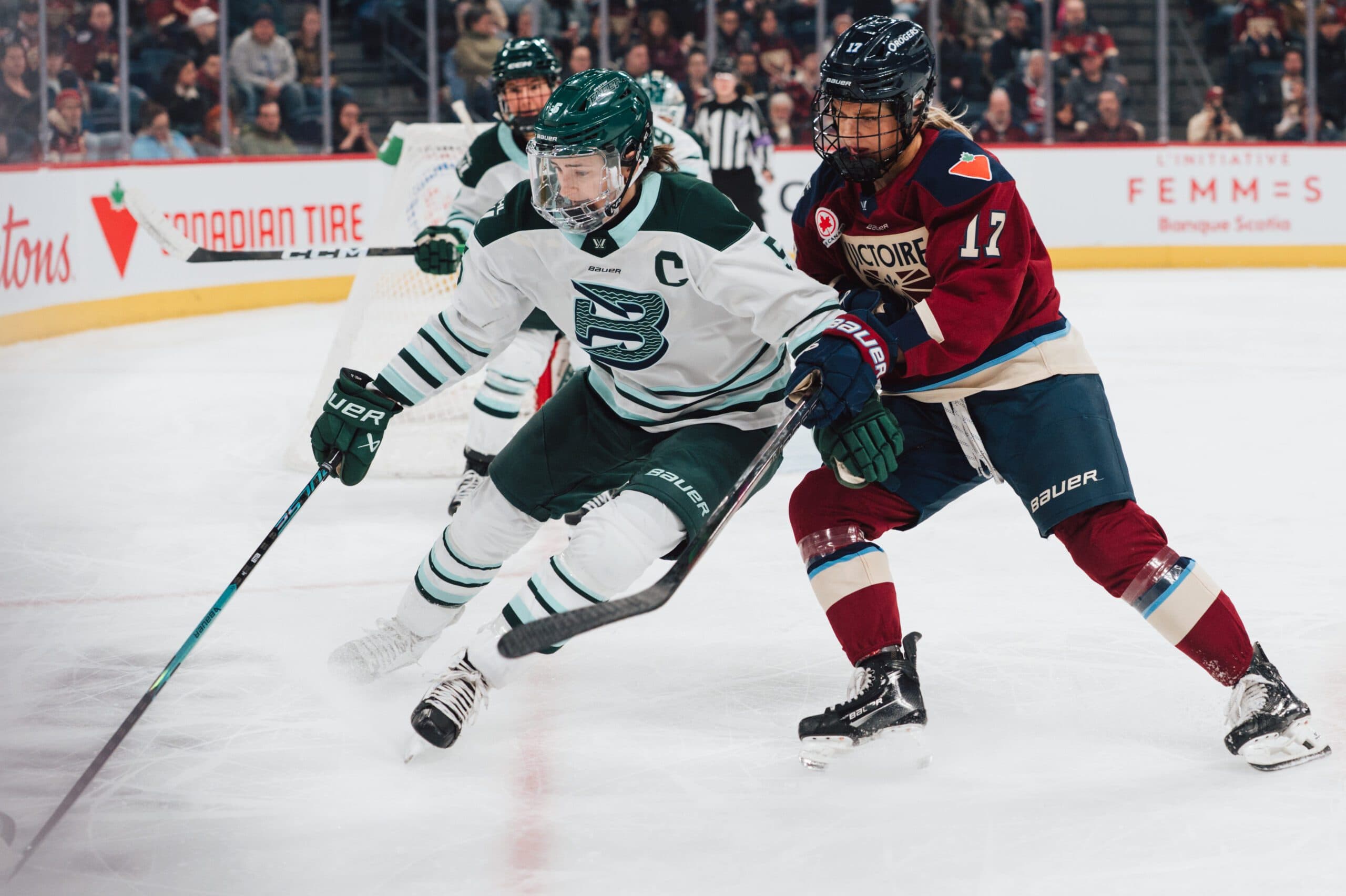 Boston Fleet captain Megan Keller, Montreal Victoire forward Dara Greig