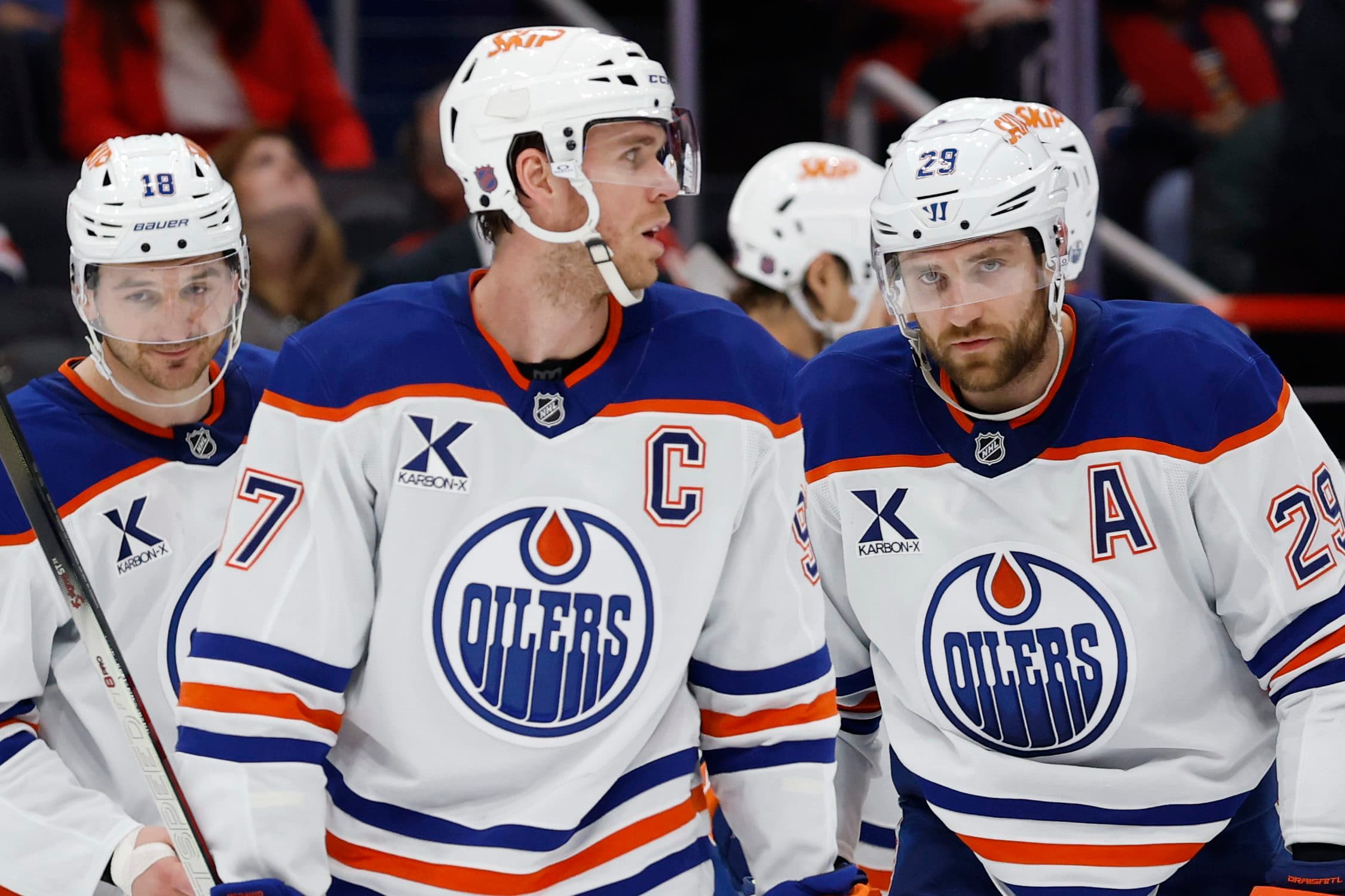 Zach Hyman, Connor McDavid and Leon Draisaitl